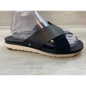 UGG Kari Women's Sandals Black Leather Suede Crisscross Slide 8.5 Casual Shoes